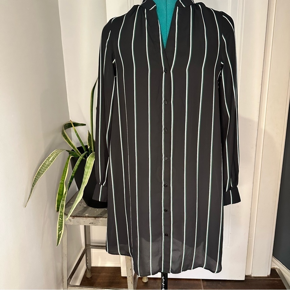 H&M Black tunic with White and Green Stripes
